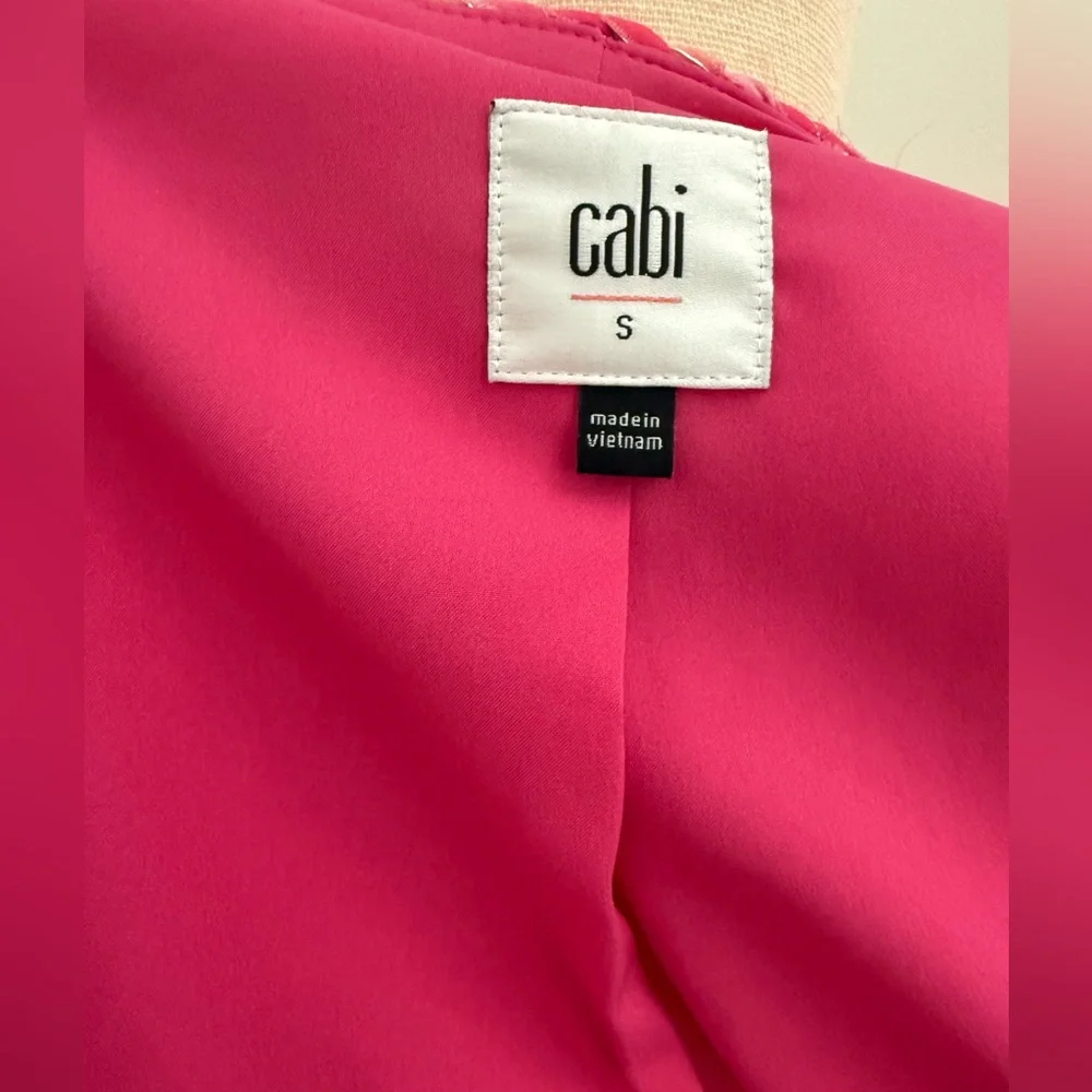 Cabi Fuchsia Tweed Zip-Front Jacket | Padded Shoulders | Size S | $269 Retail - Picture 7 of 9